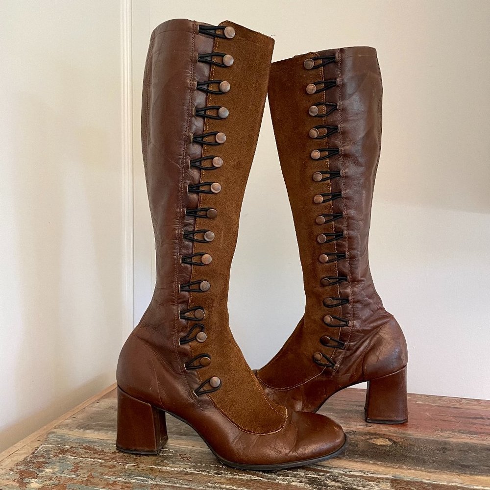Sbicca 1970s Leather & Suede Tall Boots With Side Spat In Brown (U.S. 7.5)